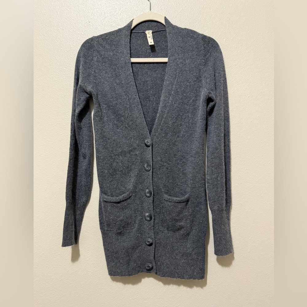 God Created Heaven And Earth Cardigan Gray Womens Sz Medium Pockets Wool blend